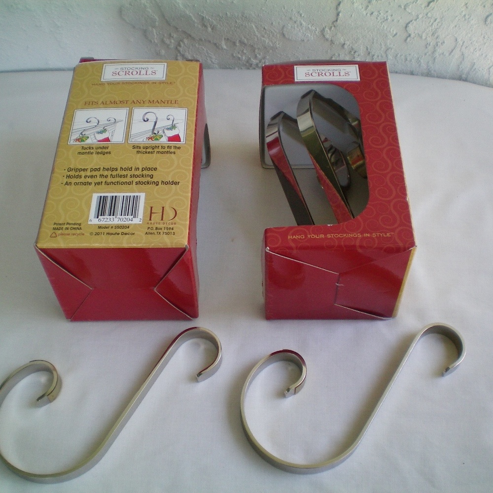 6 Ornate silver tone stocking heavy duty holder